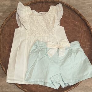 White Lace Top and Light Blue Shorts Set